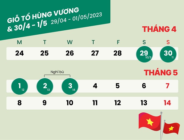 Lịch nghỉ lễ 30.4 - 1.5